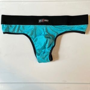 Male Power mesh brief/thong, size S, light blue with black waistband